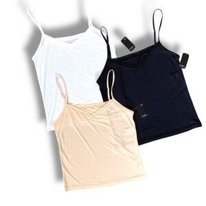 3pc Modern Movement Cool Touch Camisole Sz M Black Nude White V Neck Adj Straps
